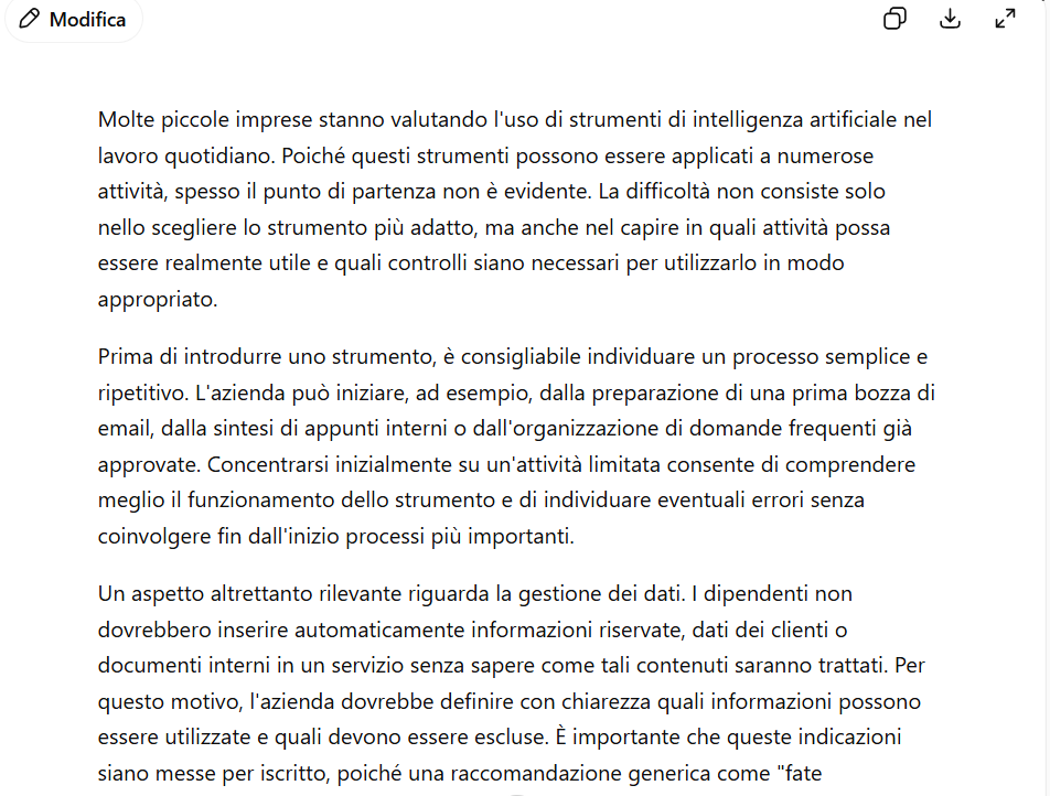 Output di ChatGPT Free nel test di revisione editoriale