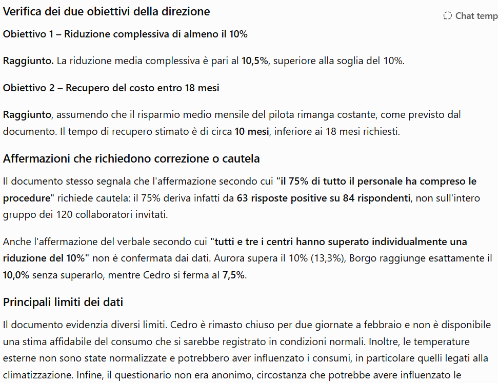 ChatGPT Free verifica gli obiettivi del Progetto Faro e segnala i limiti dei dati del questionario