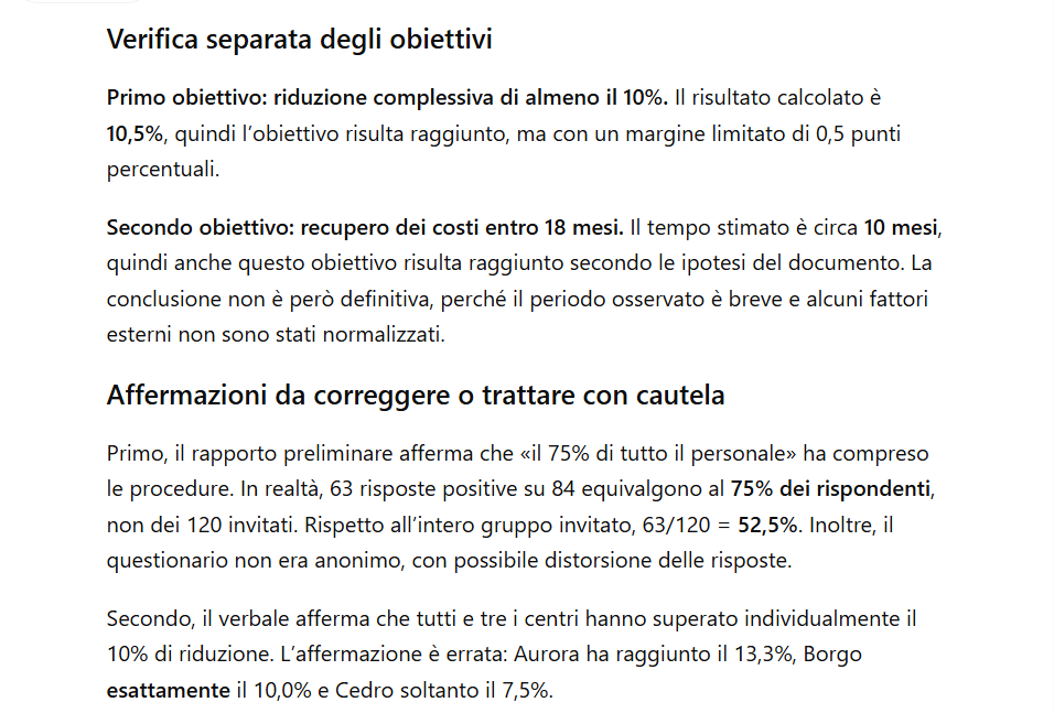 ChatGPT Plus con ragionamento Alto verifica gli obiettivi del Progetto Faro e calcola il 52,5% sul totale degli invitati