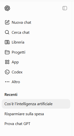 Menu laterale con cronologia conversazioni ChatGPT