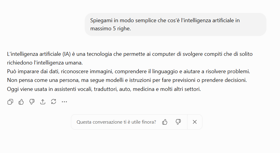 Esempio di prompt e risposta su ChatGPT