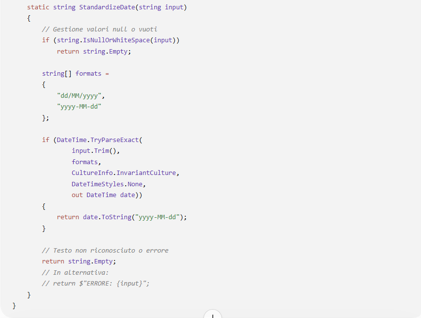 Script ChatGPT C# standardizzazione date