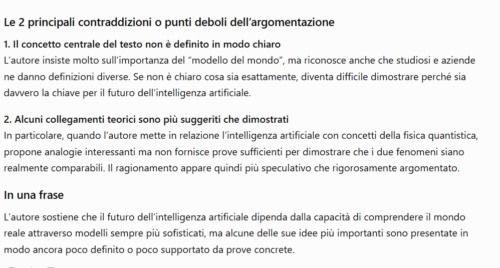 Risposta ChatGPT sintesi articolo Wikipedia intelligenza artificiale