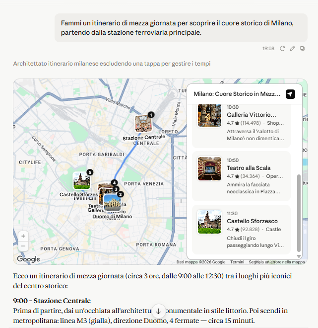 Esempio di prompt inviato a Claude AI e relativa risposta con modello e data visibili