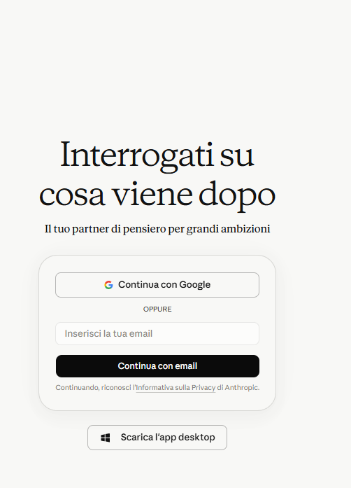 Pagina di registrazione di Claude AI con il pulsante per creare un account gratuito