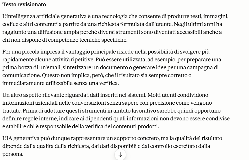 Risposta di Claude AI con testo revisionato