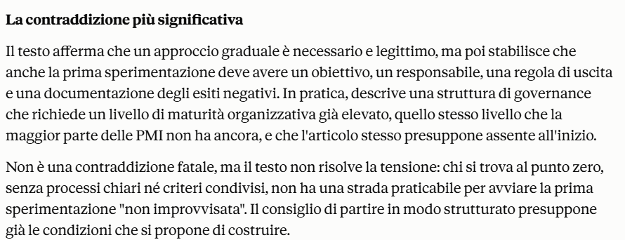 Claude analizza la contraddizione nel documento Volvren sull’IA nelle PMI
