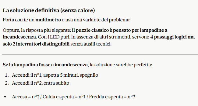 Risposta Claude test ragionamento logico lampadina LED