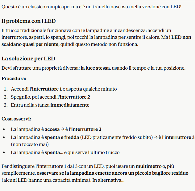 Risposta Claude test ragionamento logico lampadina LED